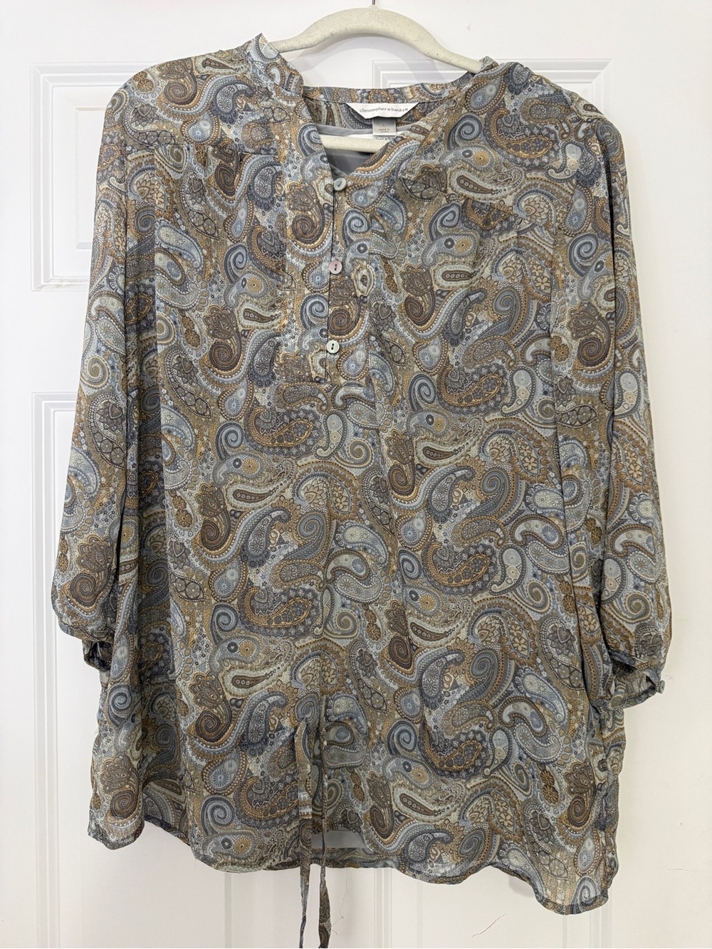 Christopher & Banks Paisley Henley Tunic in Light Blue and Brown